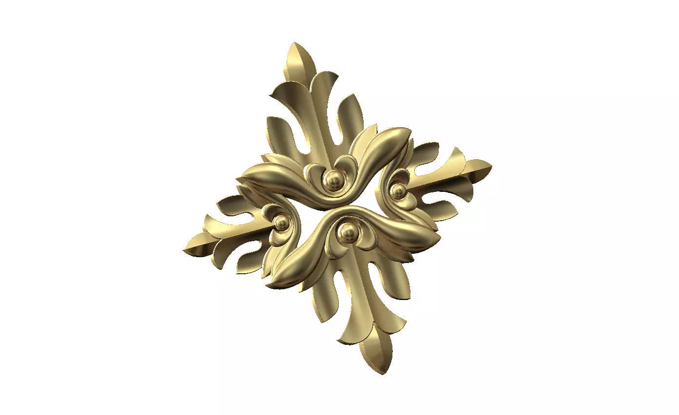 Floral cross rosette applique carving molding relief onlay 3D print model_12