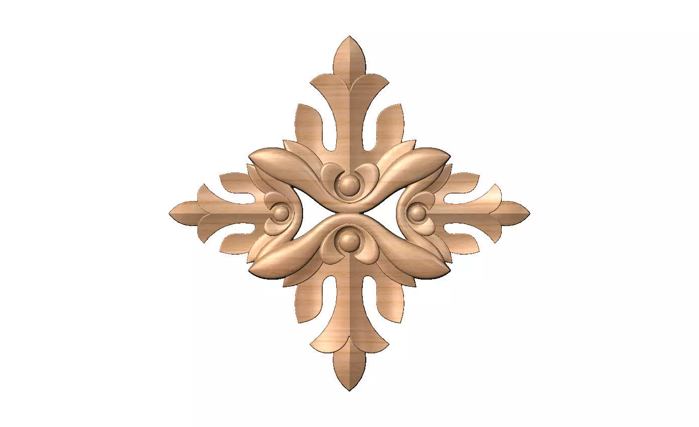 Floral cross rosette applique carving molding relief onlay 3D print model_10