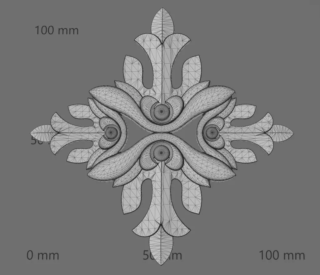 Floral cross rosette applique carving molding relief onlay 3D print model_14