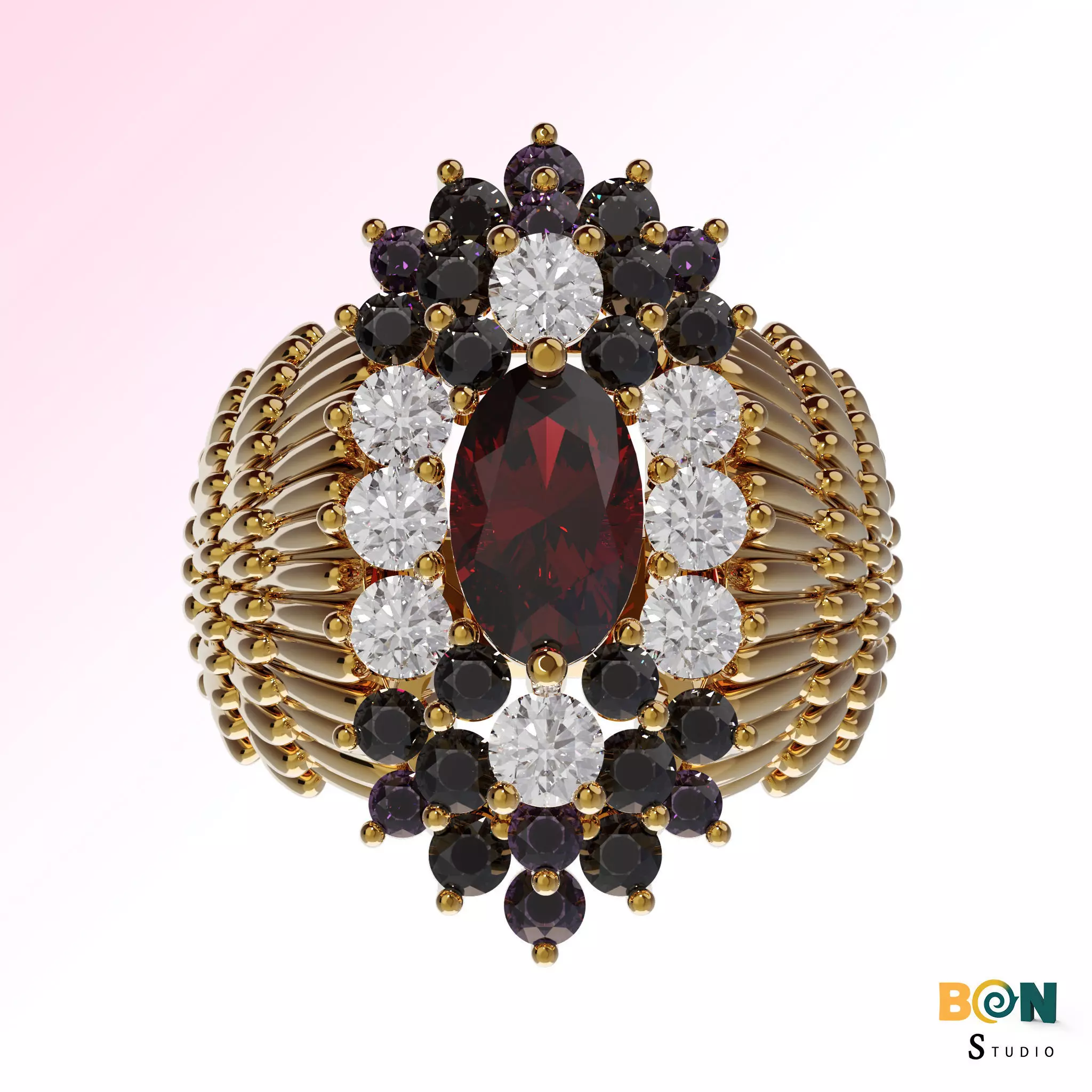 Gold Garnet Ring for Women Halo Gemstone 3D print model