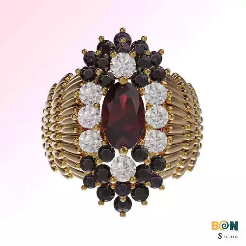 Gold Garnet  Ring for Women Halo Gemstone 3D print model