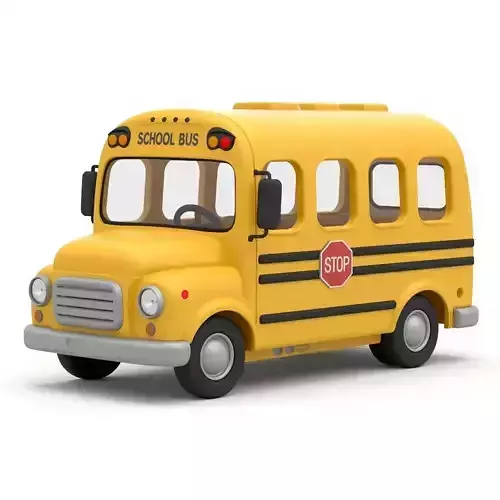 Cute Cartoon School Bus with Stop Sign 3D Model
