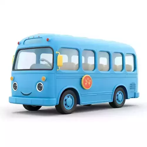 Cute Cartoon Blue School Bus 3D Model