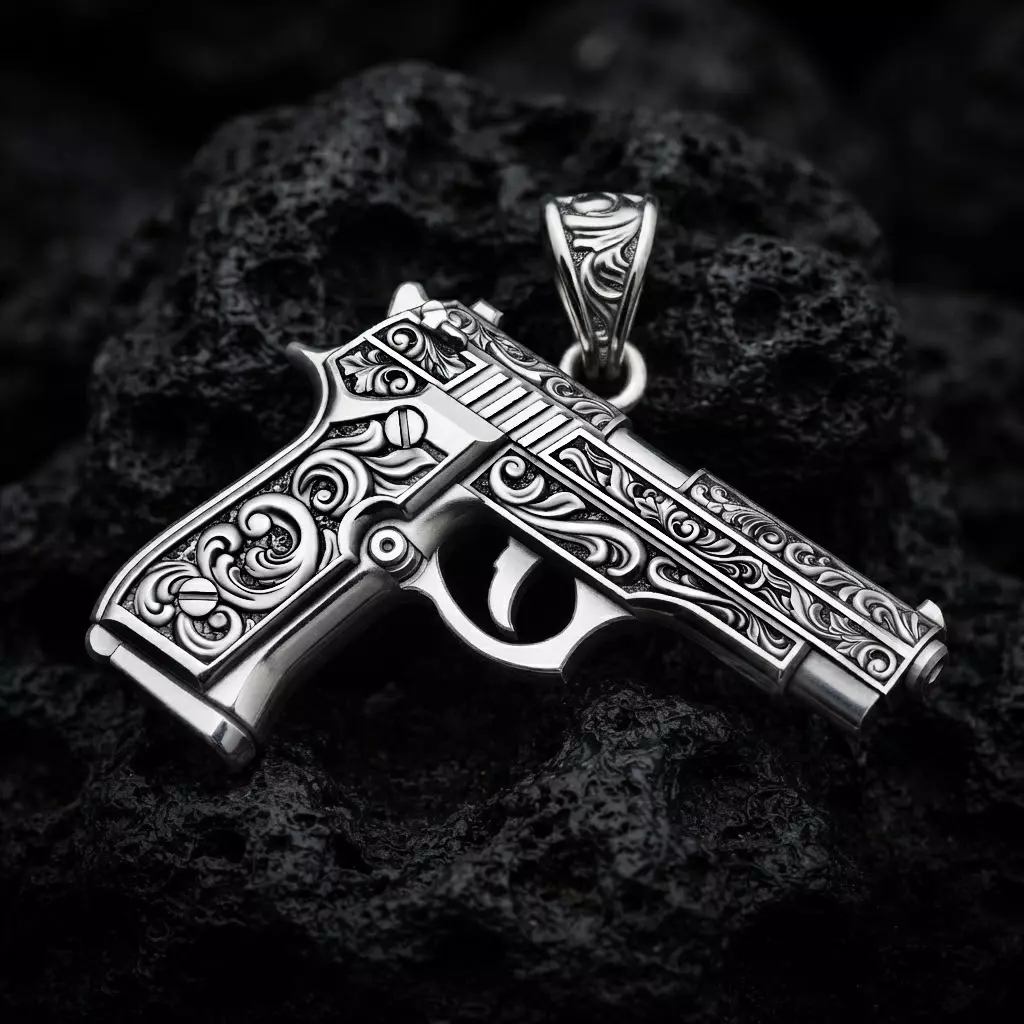 Stylized Gun v1 with Ornaments Pendant 3D print model