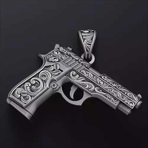 Jewelry Gun Pendant with Ornaments 3D print model