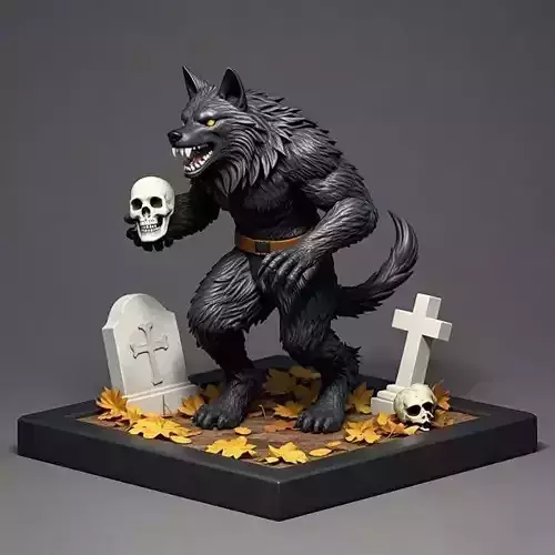 2220  Werewolf Howling with Skull  3D Model  magic
