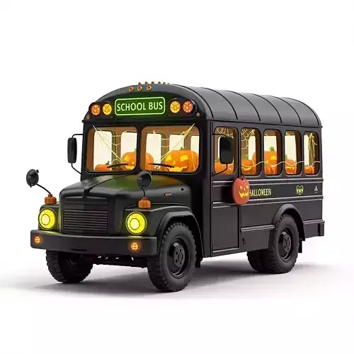 Haunted Black School Bus with Glowing Pumpkins 3D Model