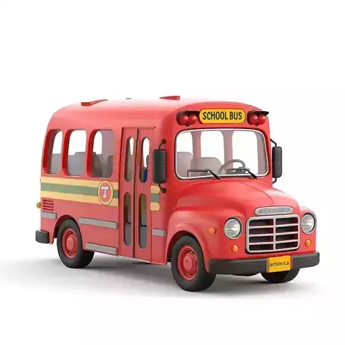 Vibrant Red School Bus 3D Model