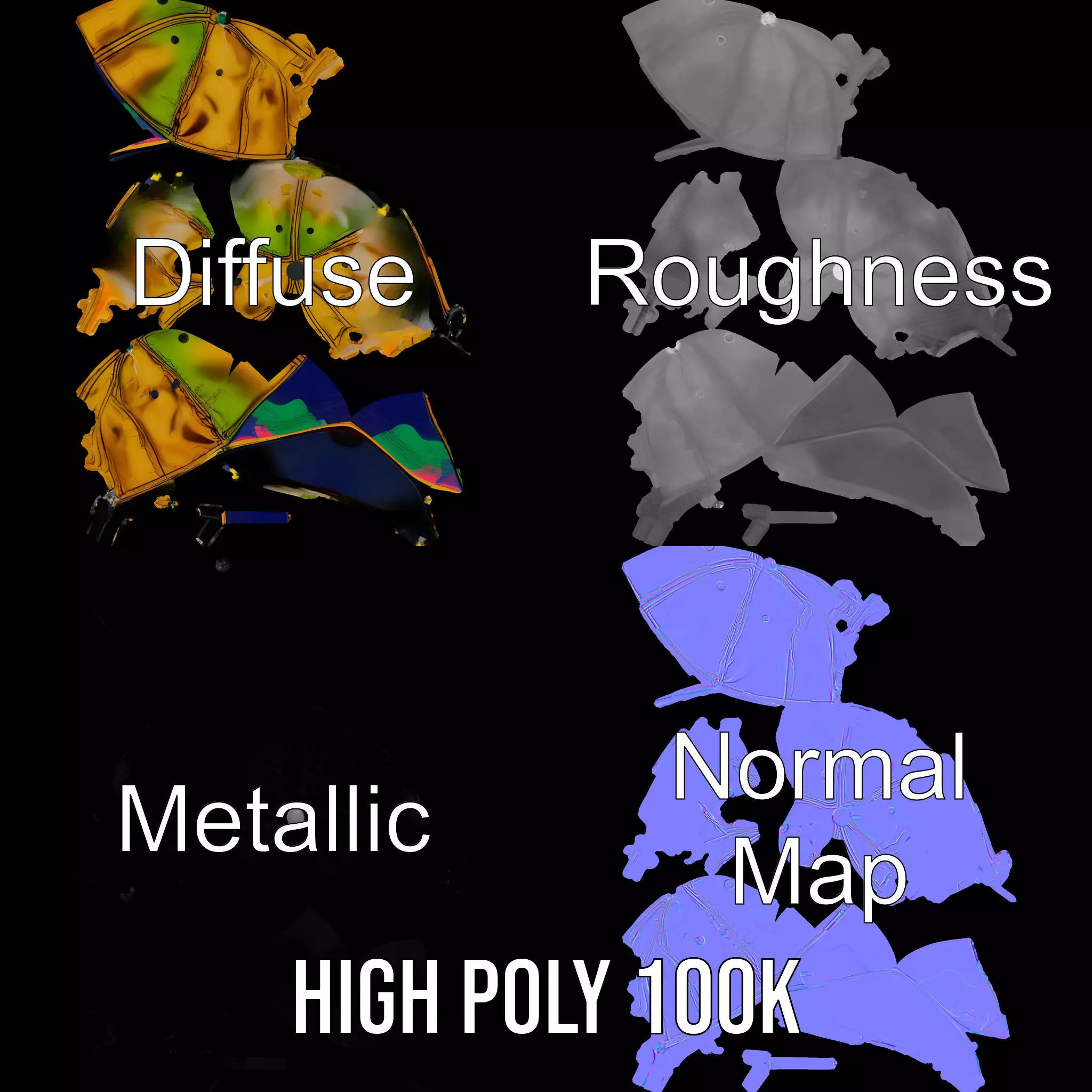 Iridescent Metallic Cap model pack Low-poly 3D model_3