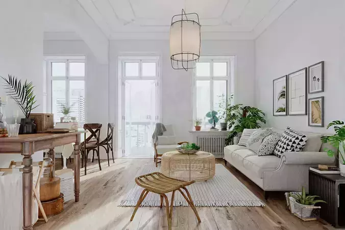 Cozy French Rustic Living Room with Scandinavian Style 131