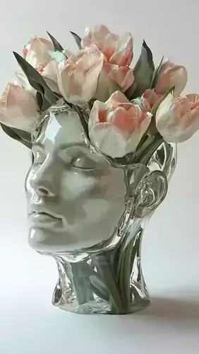 Glass Head Vase  Artistic Human Face Flower Arrangement Low-poly 3D model
