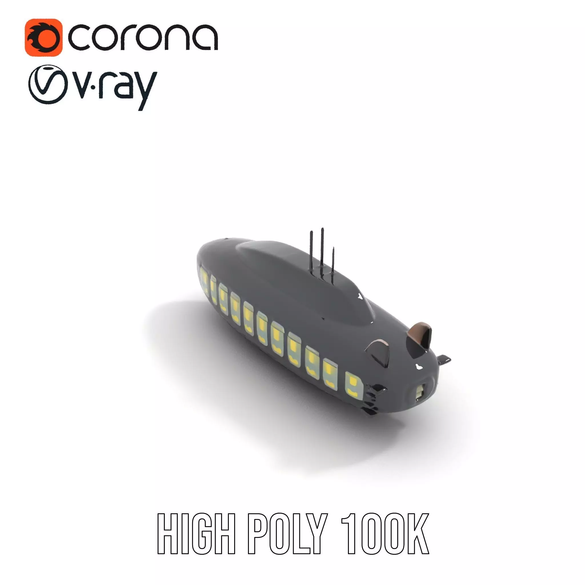 Black Submarine model pack Low-poly 3D model_17