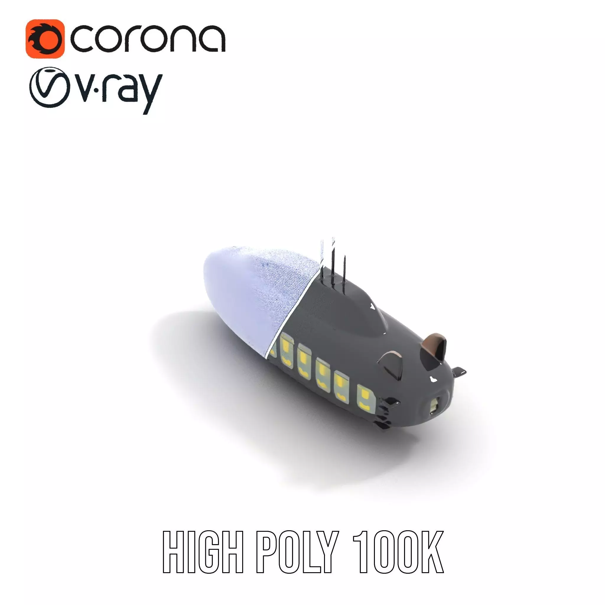 Black Submarine model pack Low-poly 3D model_23