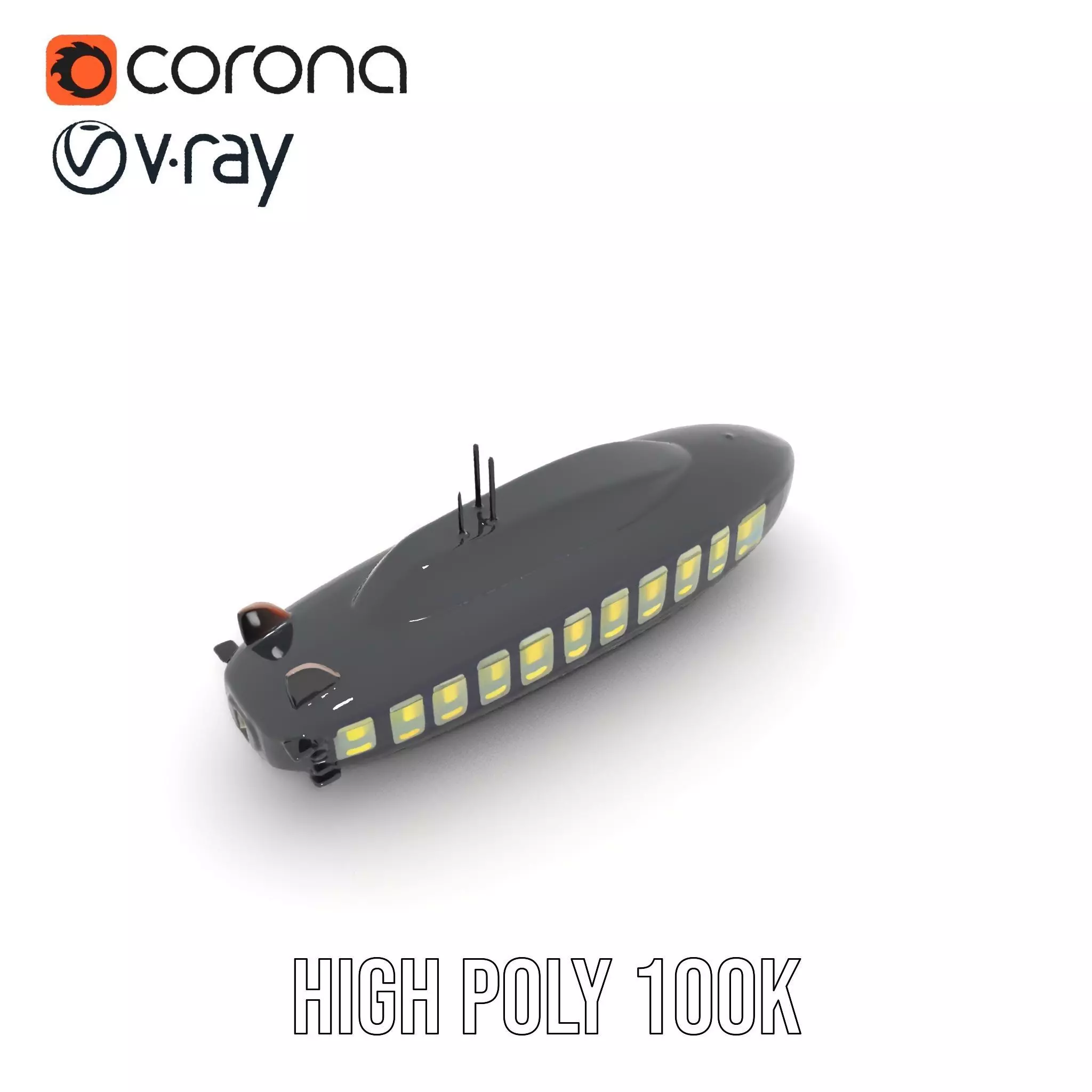 Black Submarine model pack Low-poly 3D model_34