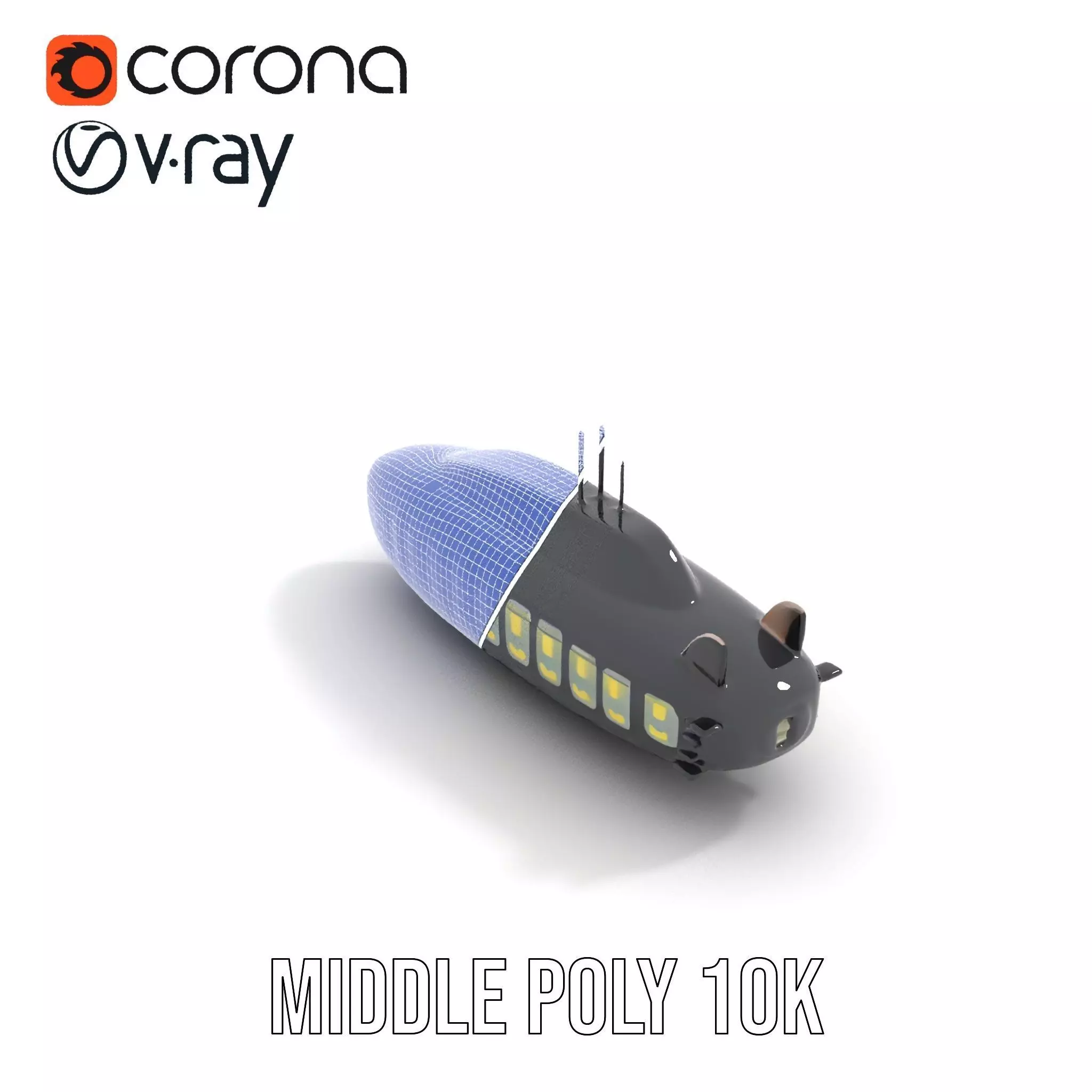 Black Submarine model pack Low-poly 3D model_11