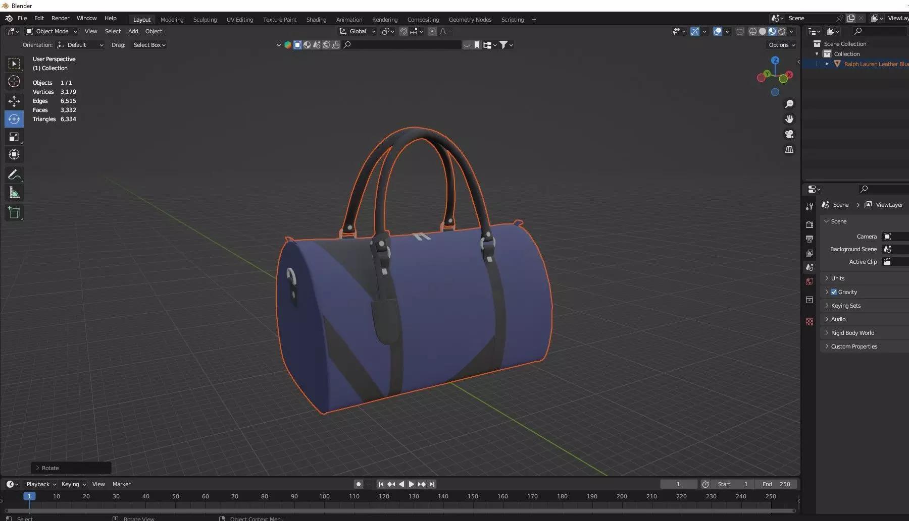Ralph Lauren Leather Blue Travel bag 12 Low-Poly 3D Model Low-poly 3D model_7