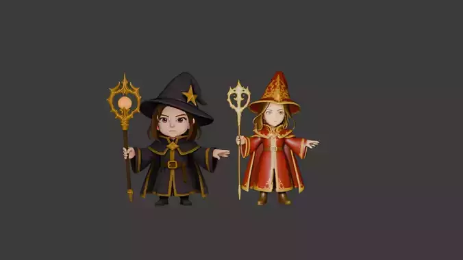 Female Mage Low-poly 3D model