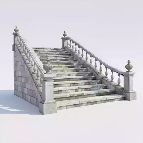 Classic Stone Staircase Balustrade Ornate Garden Steps 3D Model Low-poly 3D model