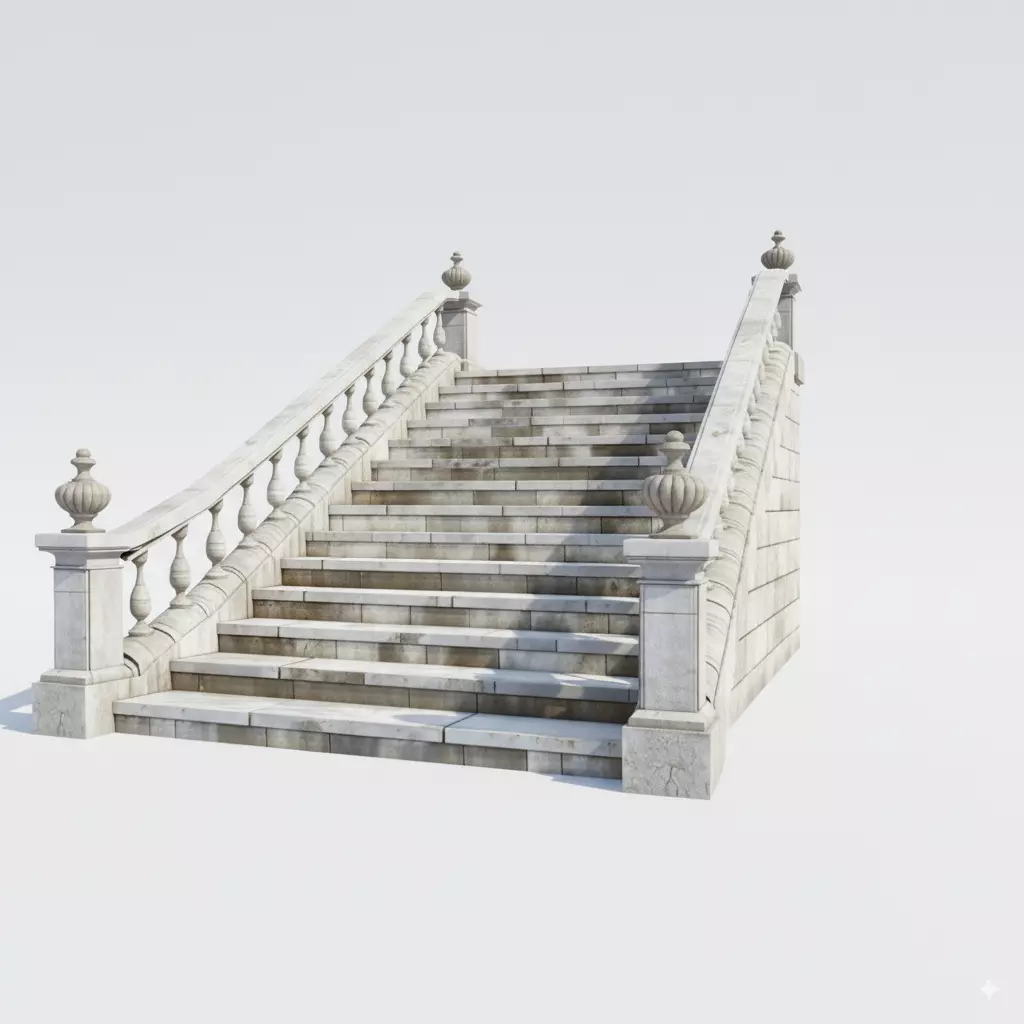 Classic Stone Staircase Balustrade Ornate Garden Steps 3D Model Low-poly 3D model_2