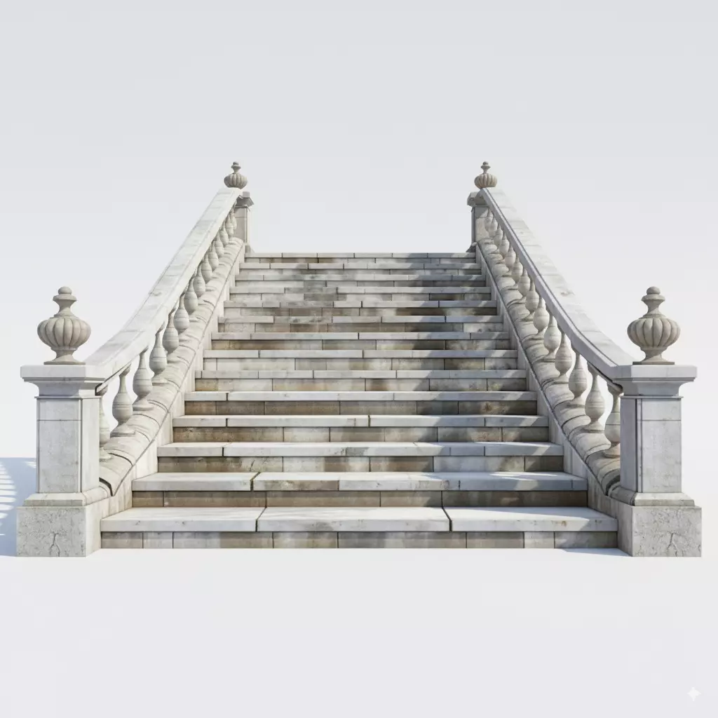 Classic Stone Staircase Balustrade Ornate Garden Steps 3D Model Low-poly 3D model_1