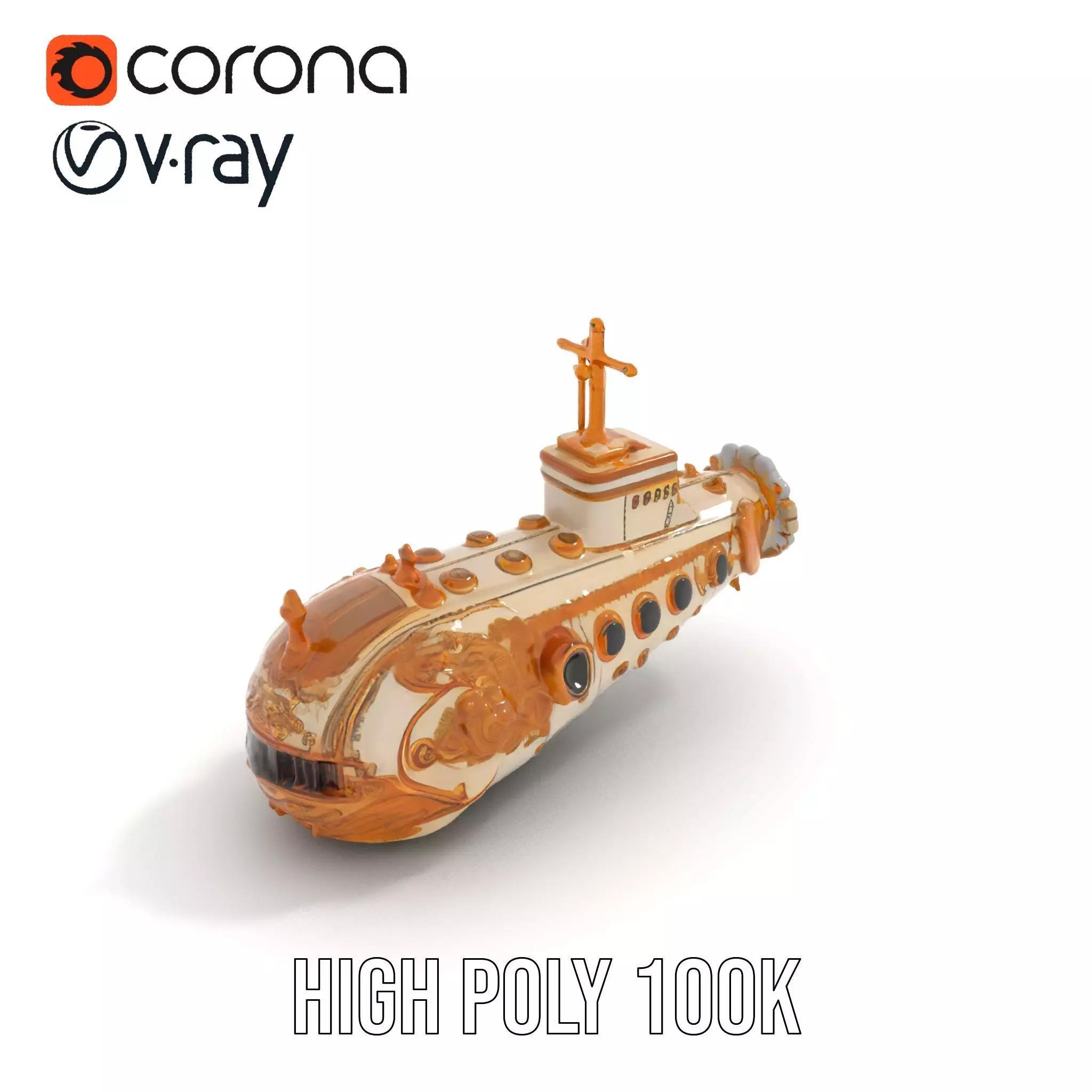 Ornate Gold Submarine model pack Low-poly 3D model_23
