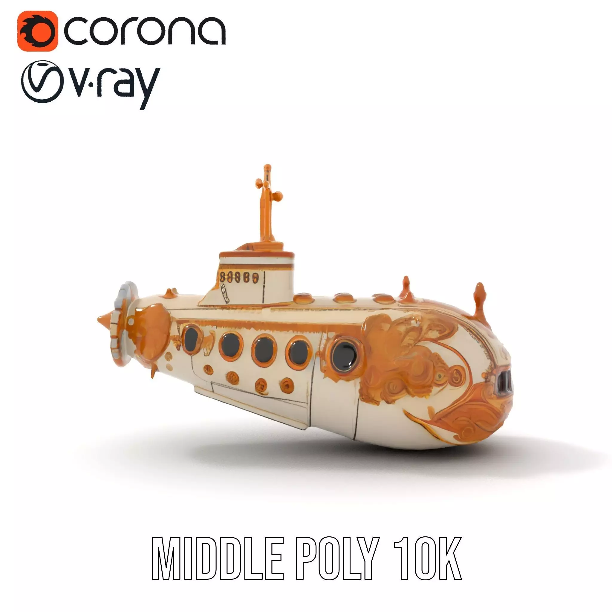 Ornate Gold Submarine model pack Low-poly 3D model_18