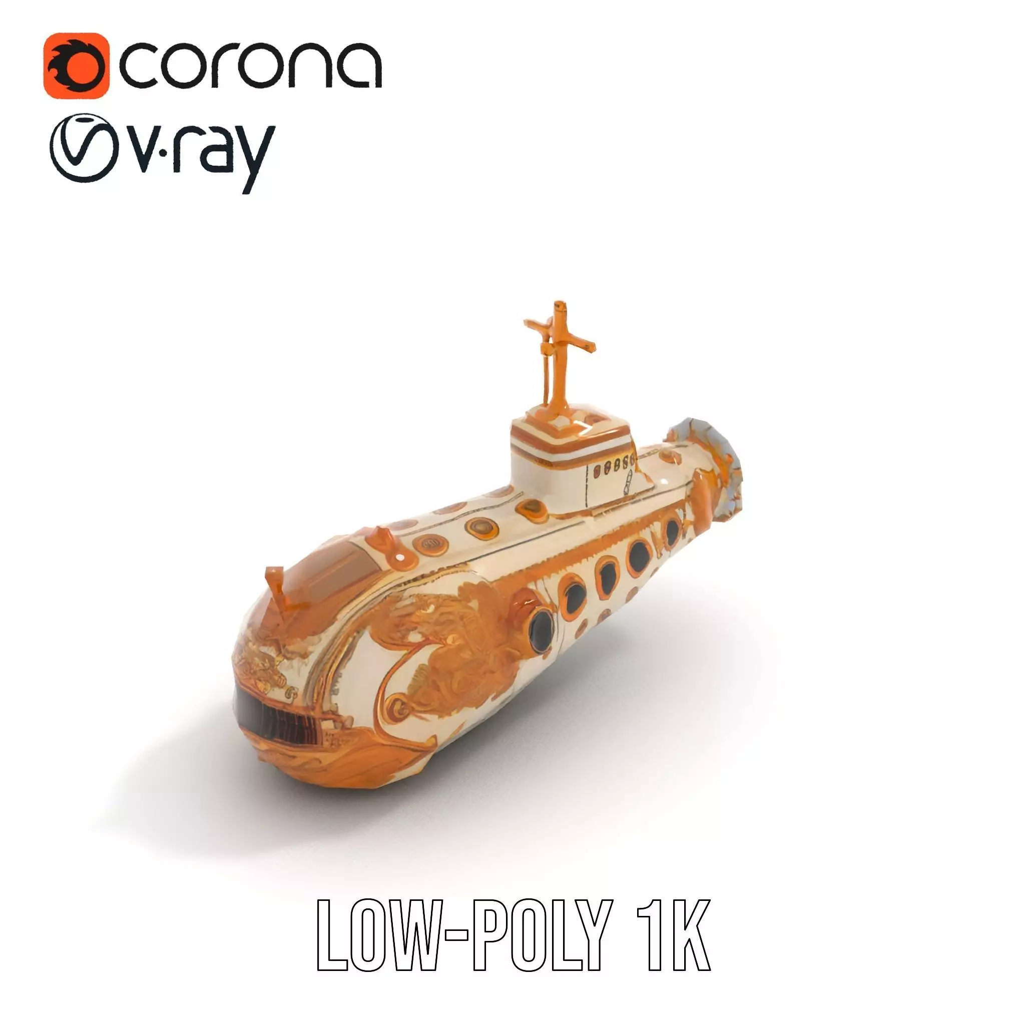 Ornate Gold Submarine model pack Low-poly 3D model_17