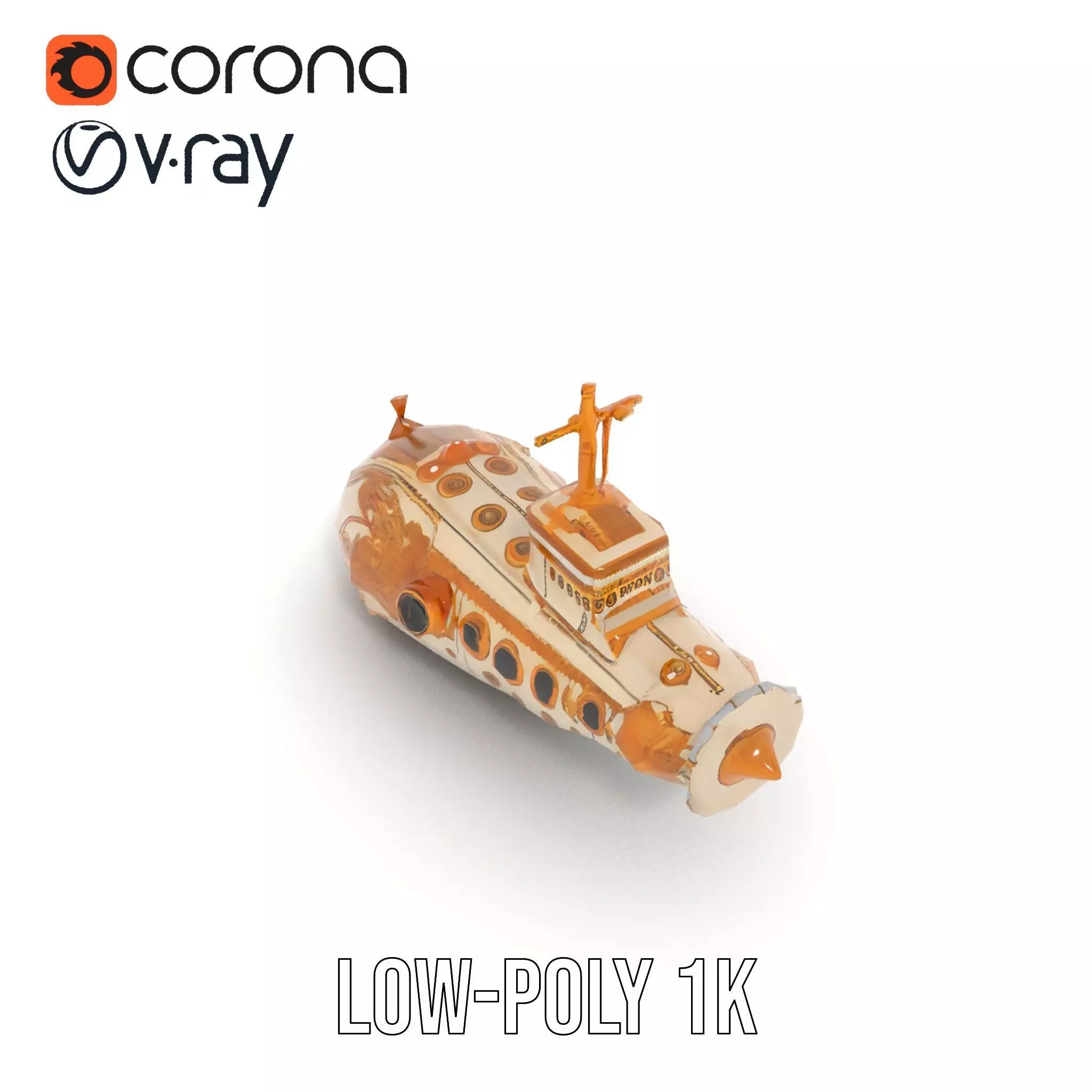 Ornate Gold Submarine model pack Low-poly 3D model_9