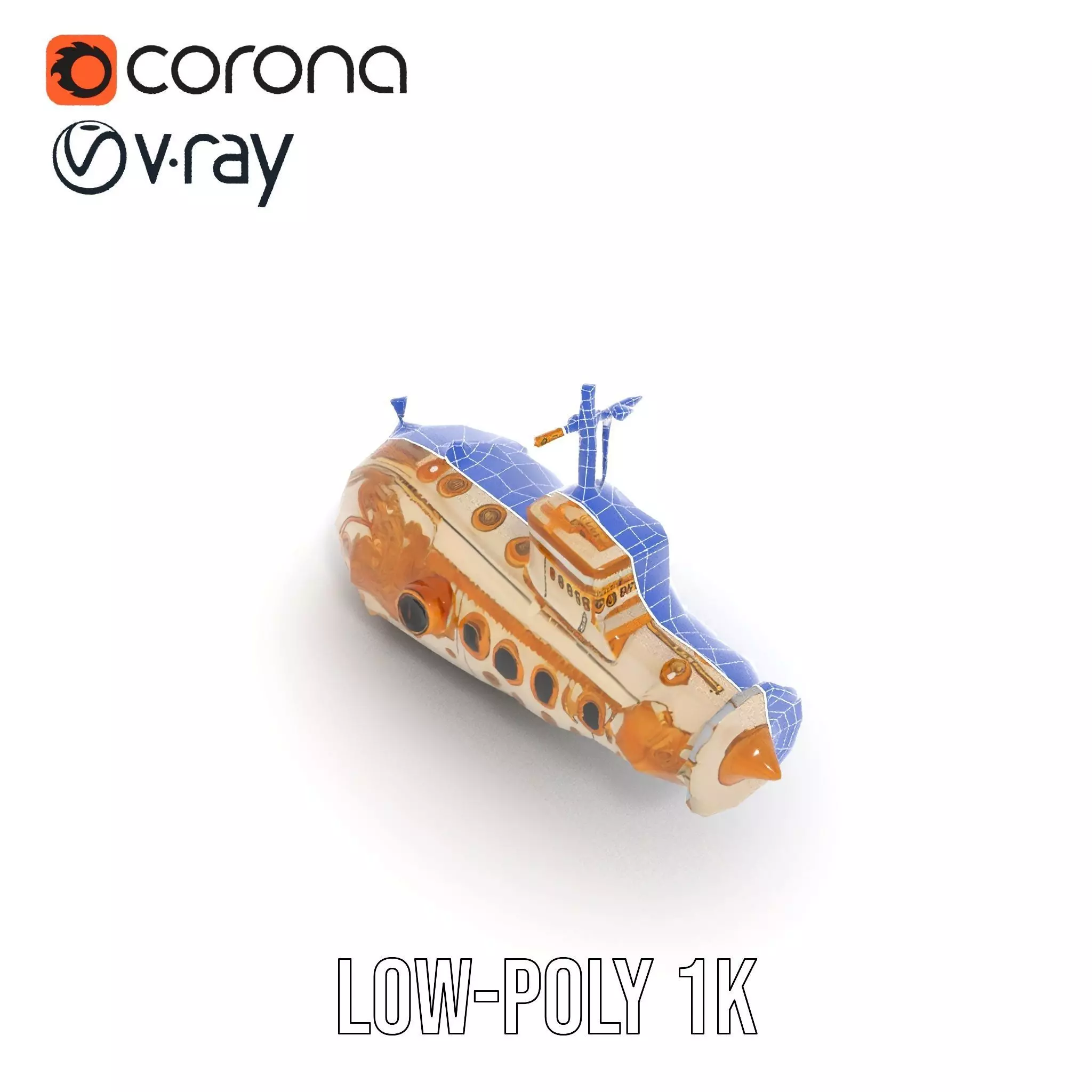 Ornate Gold Submarine model pack Low-poly 3D model_31
