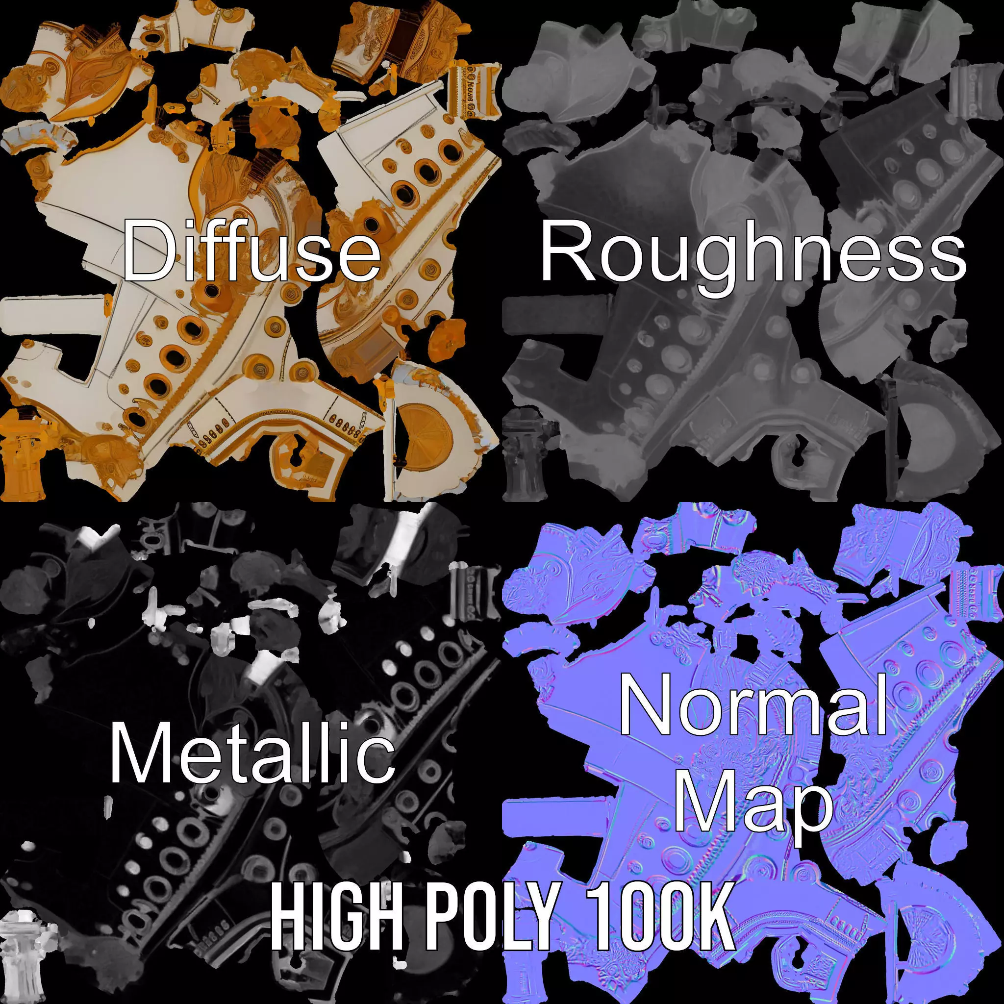 Ornate Gold Submarine model pack Low-poly 3D model_3