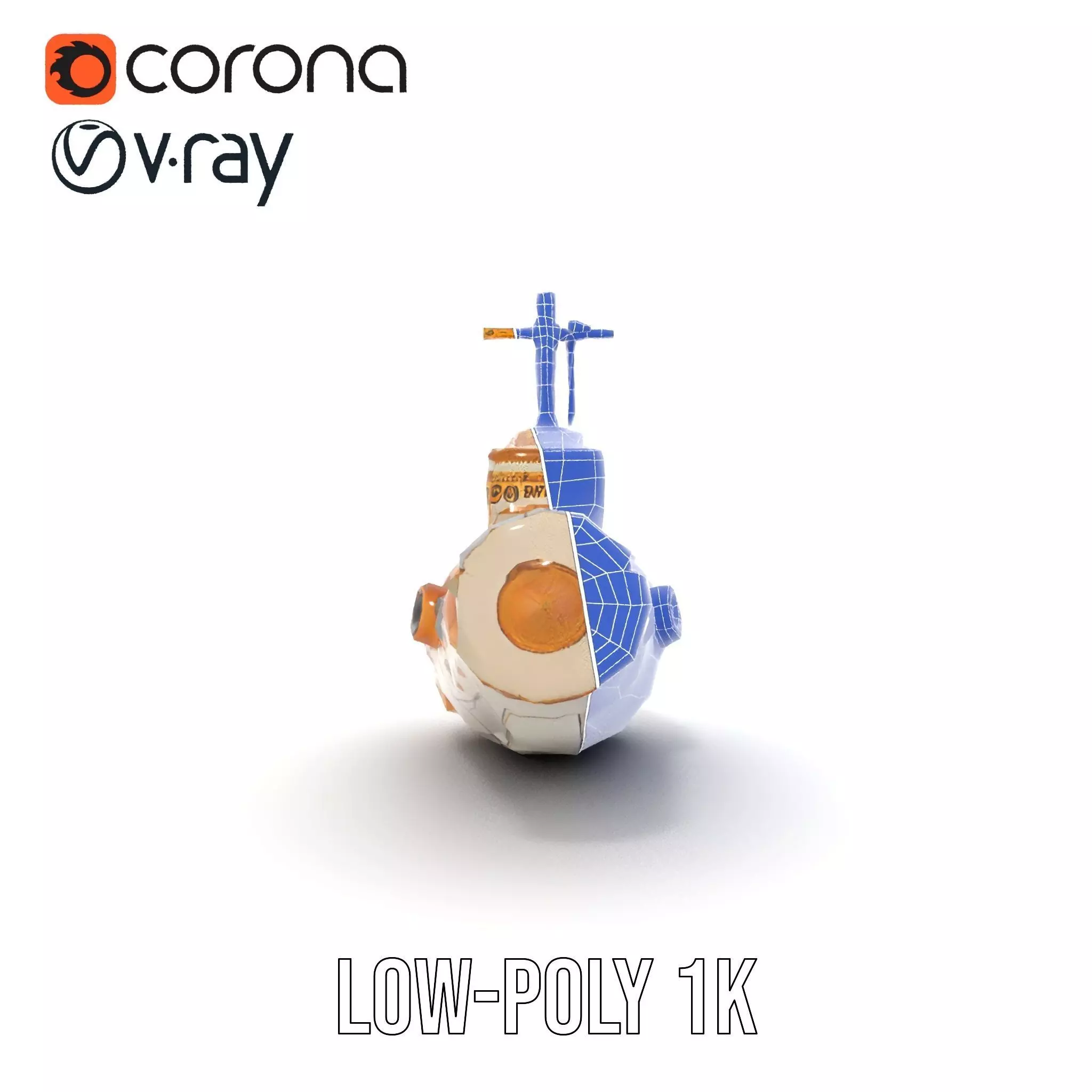 Ornate Gold Submarine model pack Low-poly 3D model_12