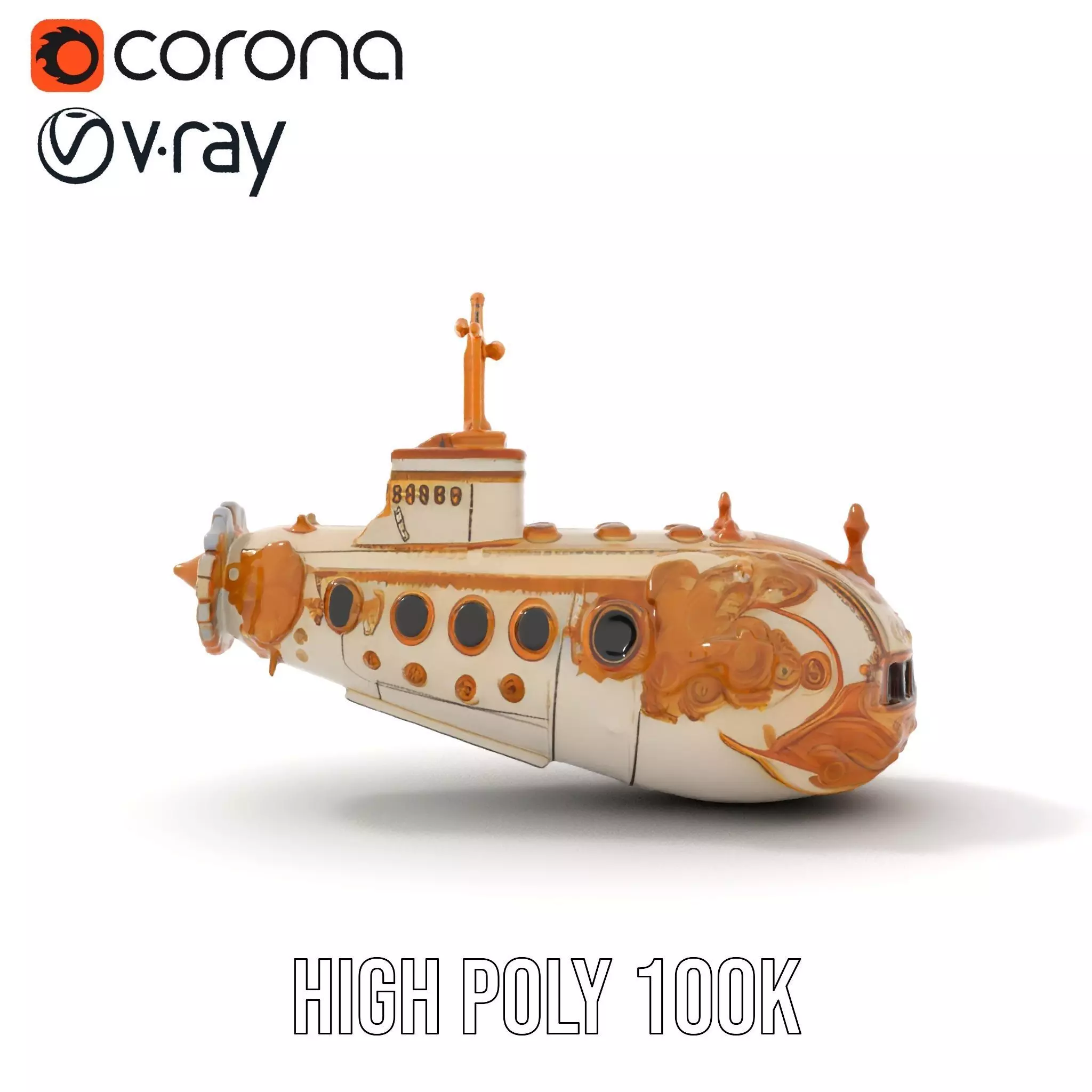 Ornate Gold Submarine model pack Low-poly 3D model_34