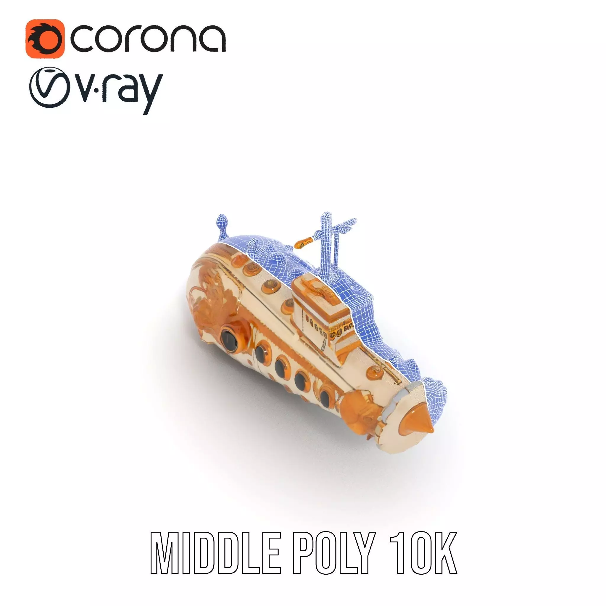 Ornate Gold Submarine model pack Low-poly 3D model_14