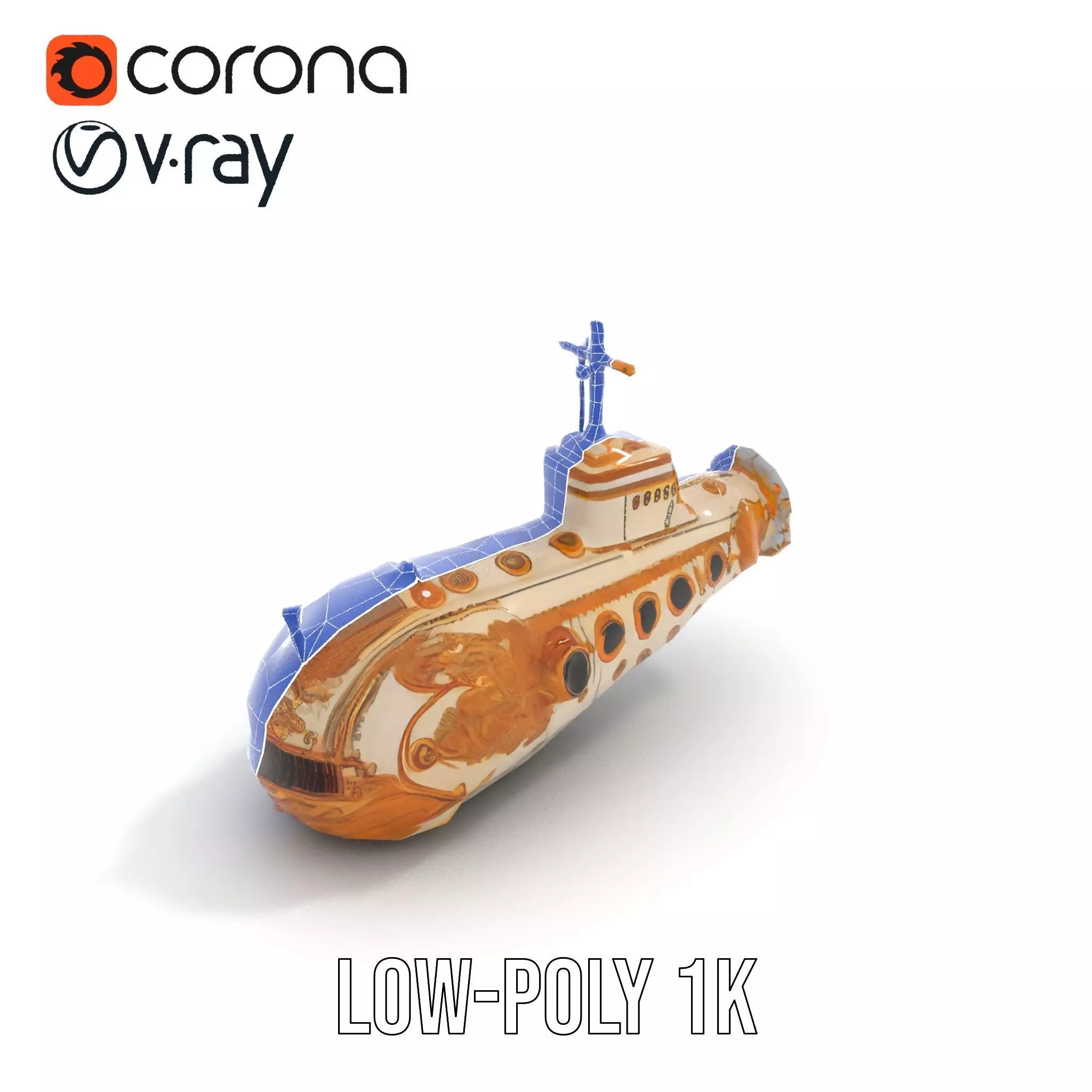 Ornate Gold Submarine model pack Low-poly 3D model_28