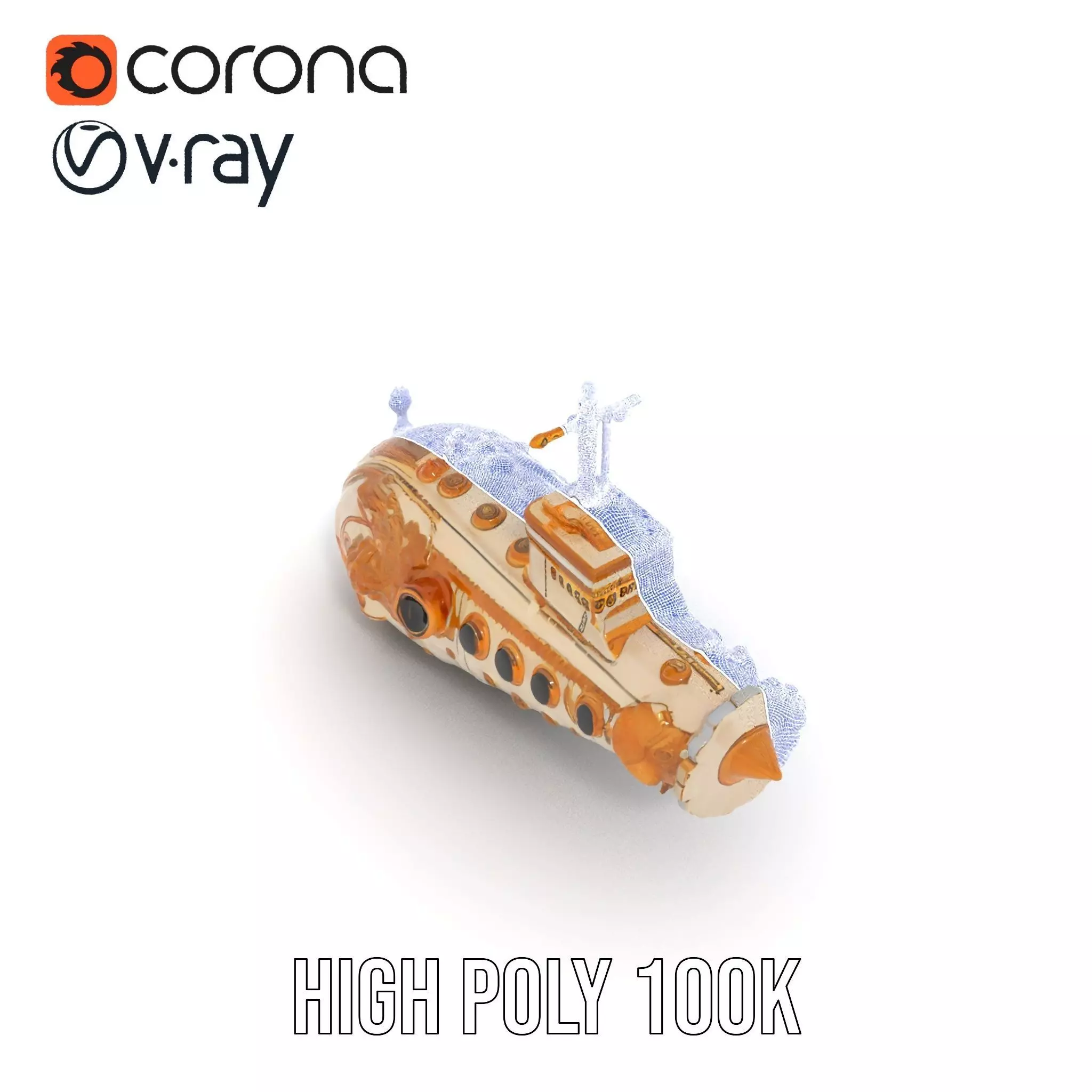 Ornate Gold Submarine model pack Low-poly 3D model_33