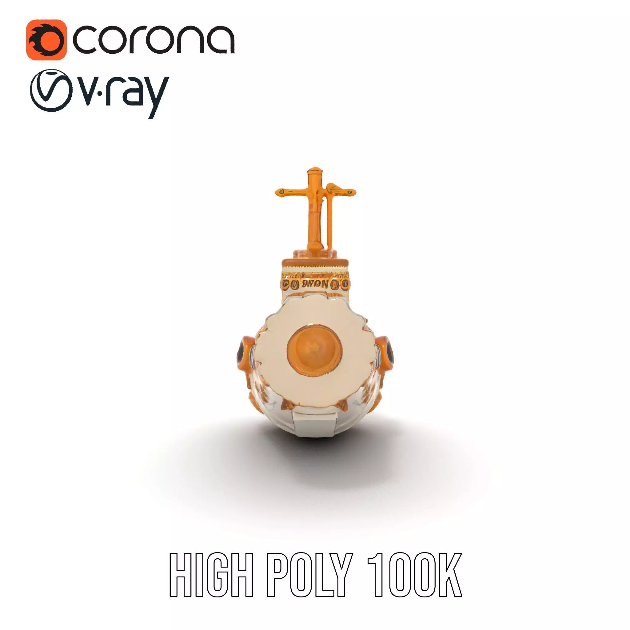 Ornate Gold Submarine model pack Low-poly 3D model_29