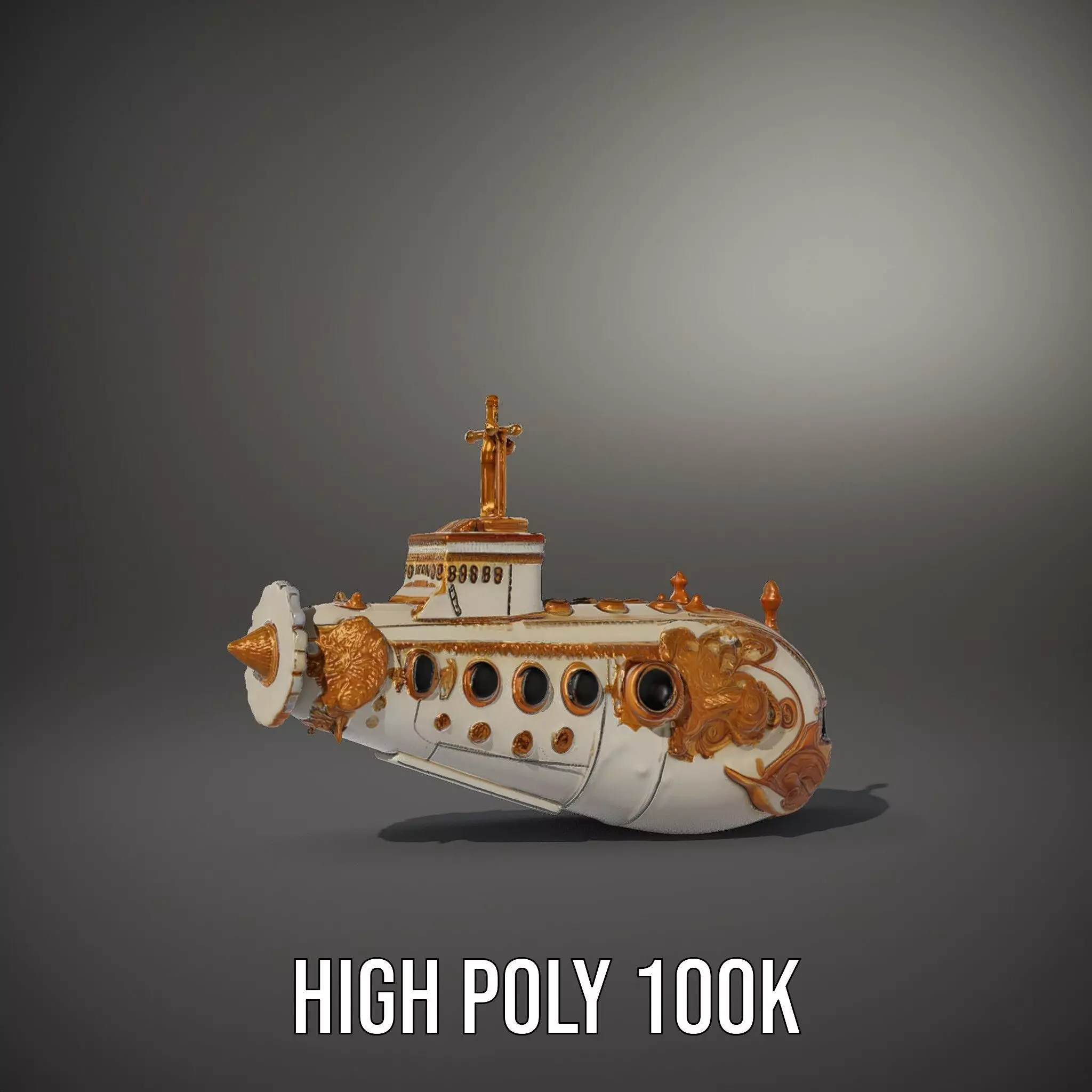Ornate Gold Submarine model pack Low-poly 3D model_8
