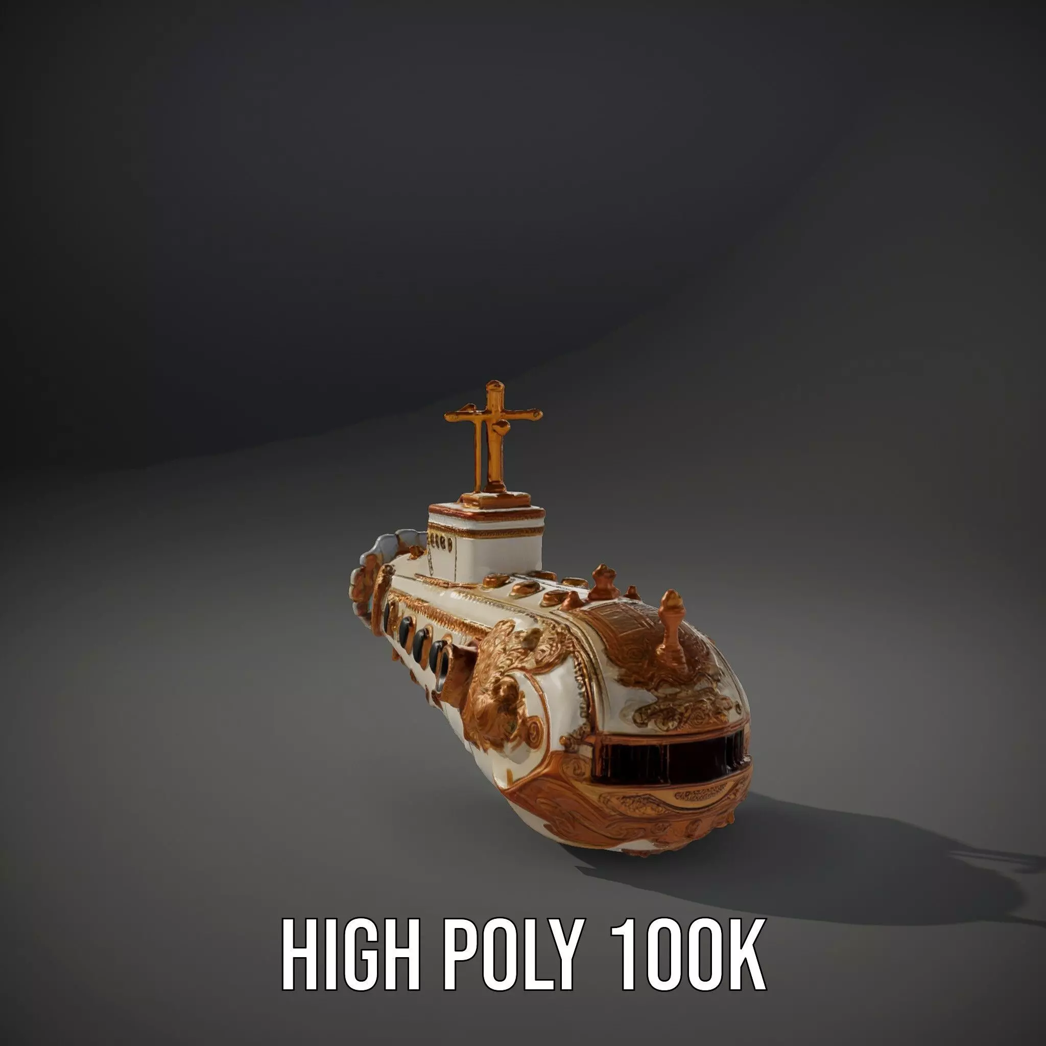 Ornate Gold Submarine model pack Low-poly 3D model_10