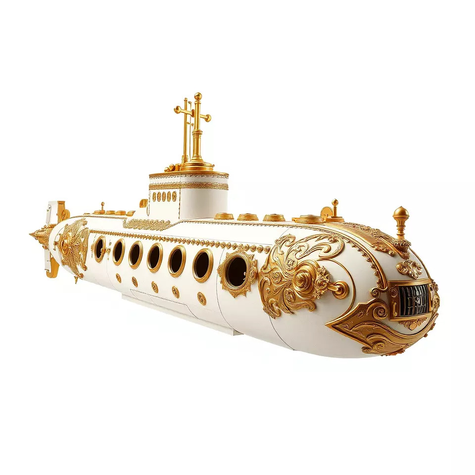 Ornate Gold Submarine model pack Low-poly 3D model_2