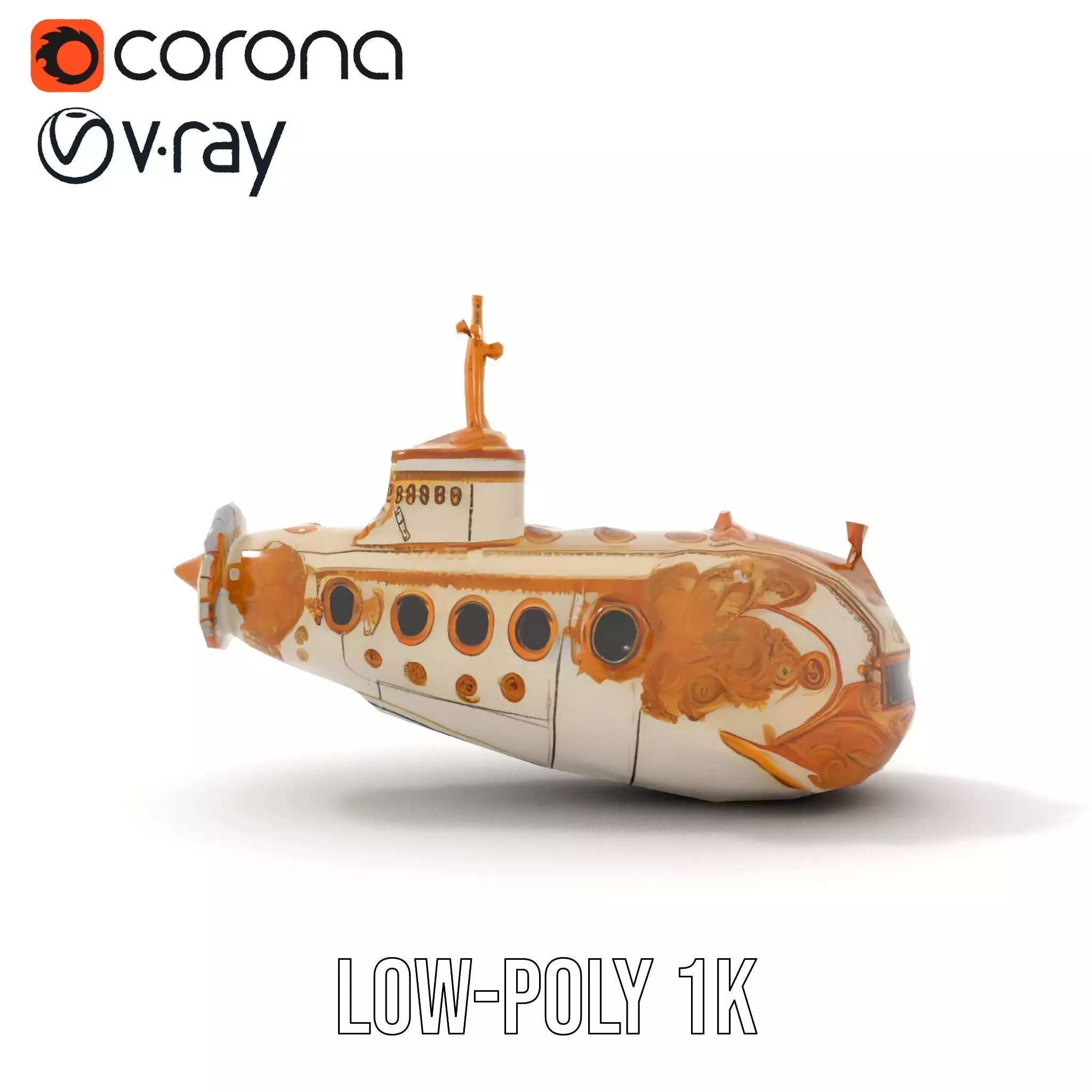 Ornate Gold Submarine model pack Low-poly 3D model_15