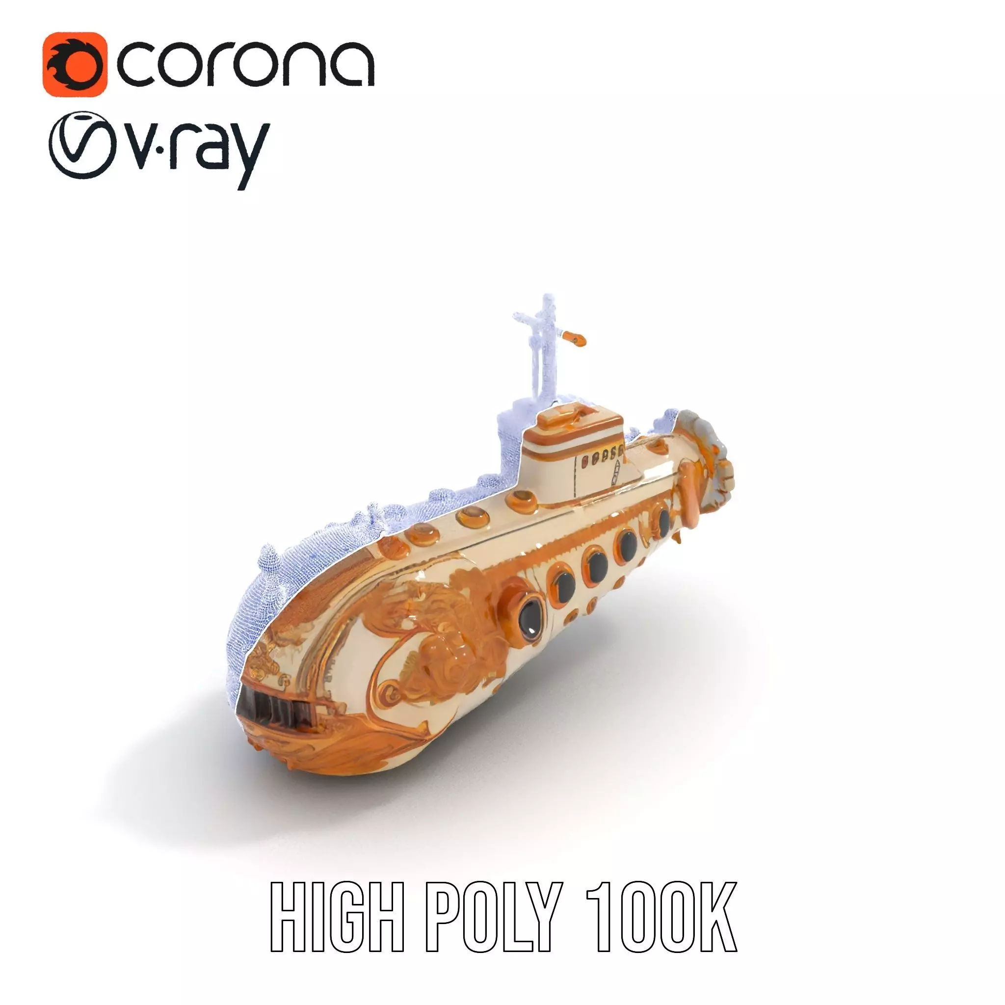 Ornate Gold Submarine model pack Low-poly 3D model_32