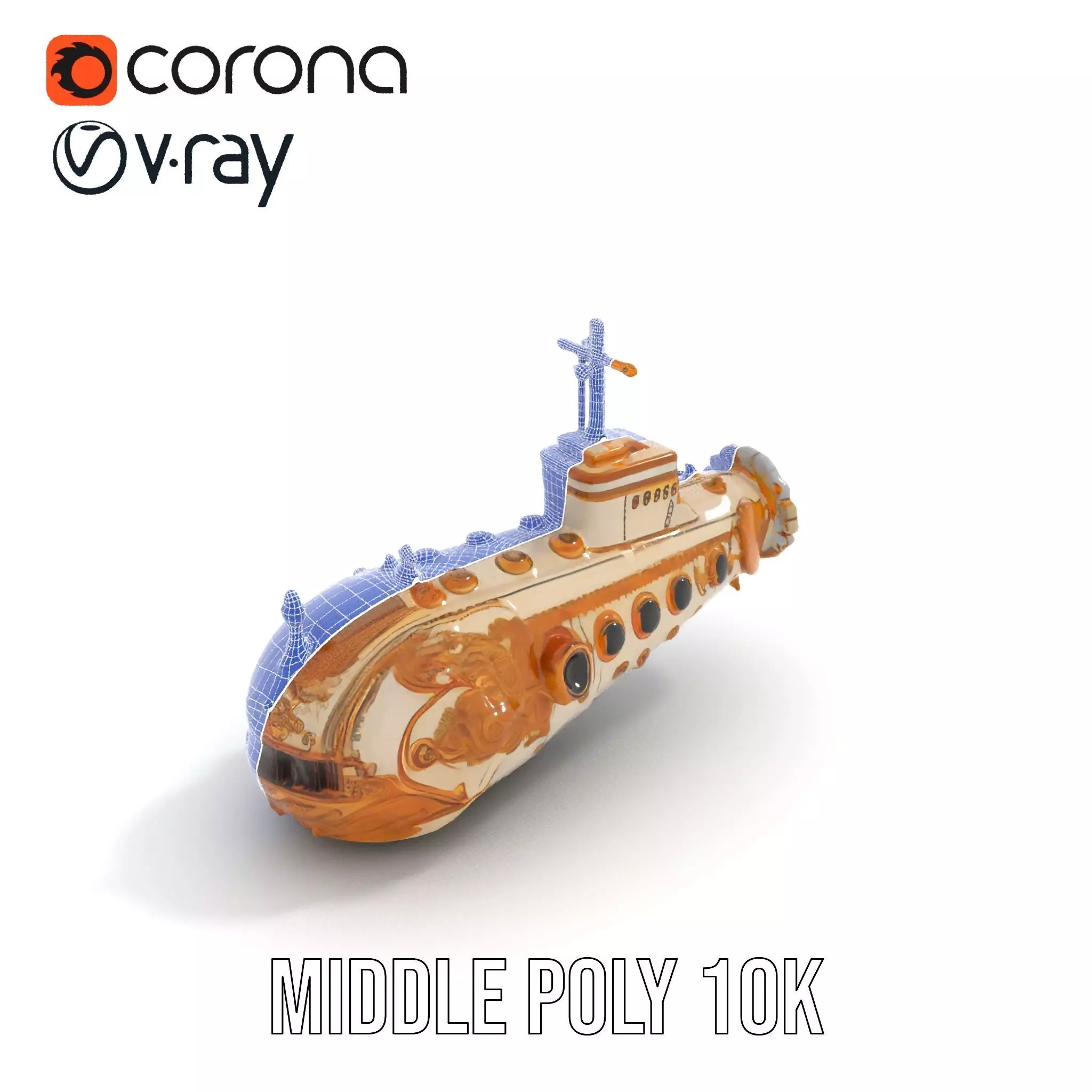 Ornate Gold Submarine model pack Low-poly 3D model_16