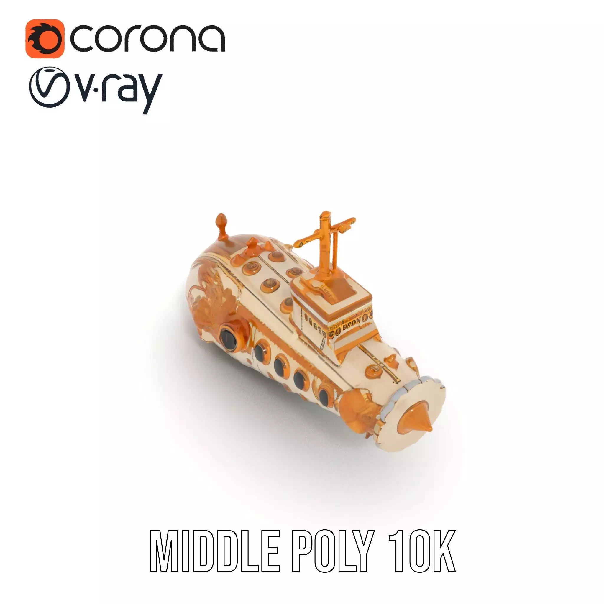 Ornate Gold Submarine model pack Low-poly 3D model_11