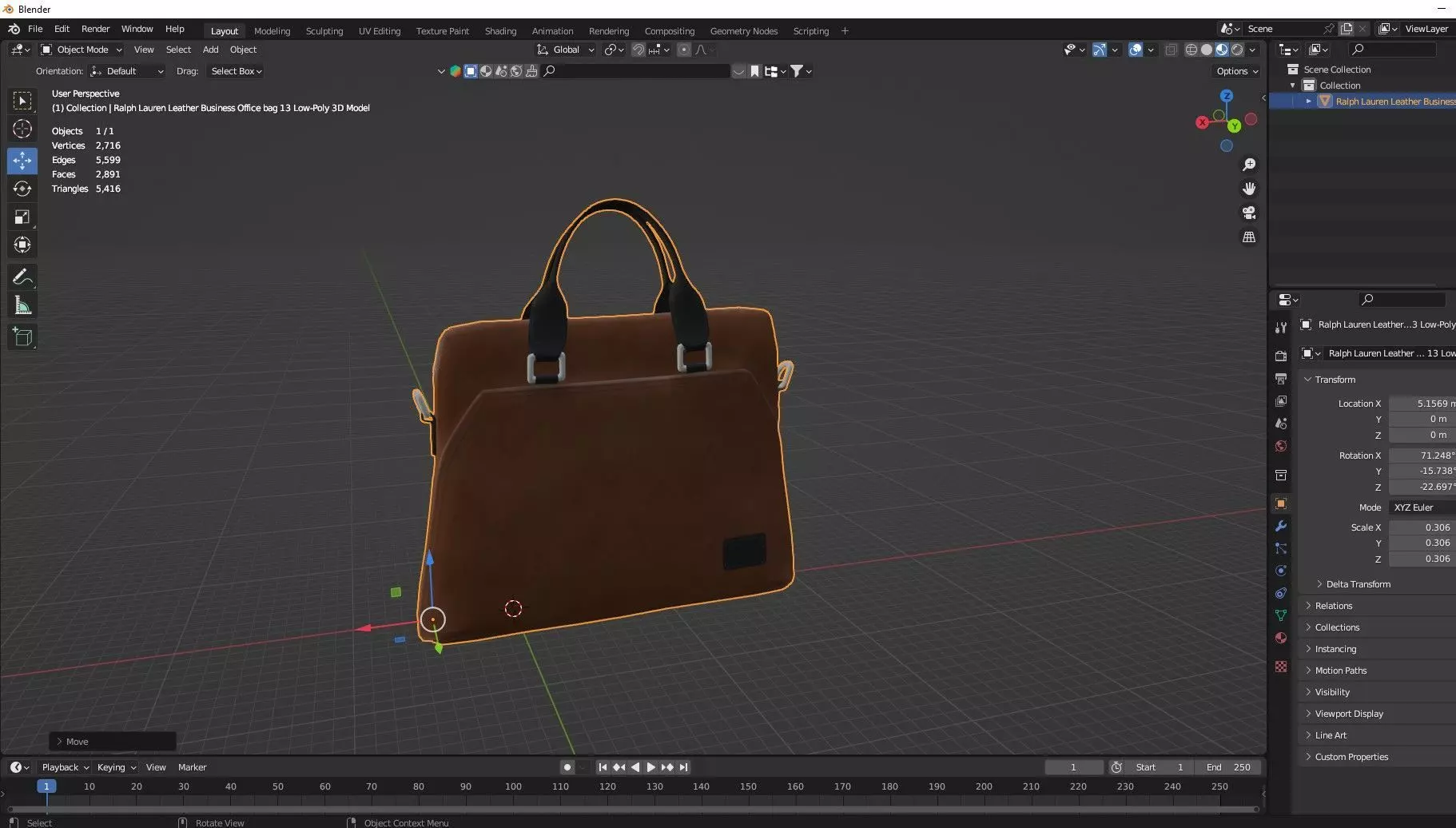 Ralph Lauren Leather Business Office bag 13 Low-Poly 3D Model Low-poly 3D model_6