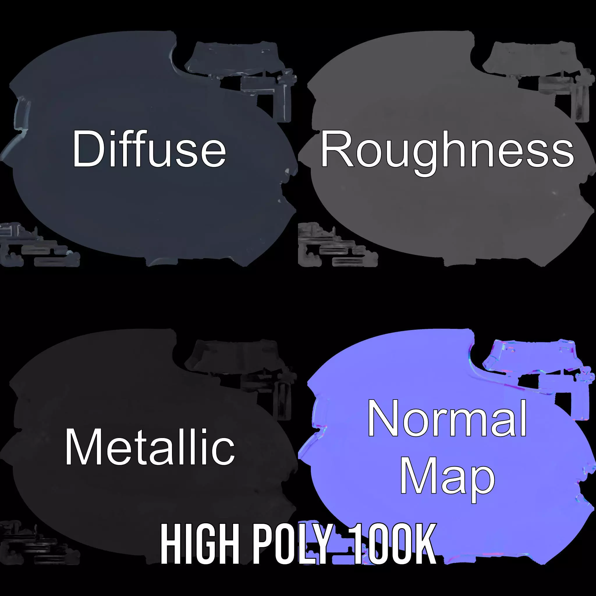 Black Stealth Submarine model pack Low-poly 3D model_3