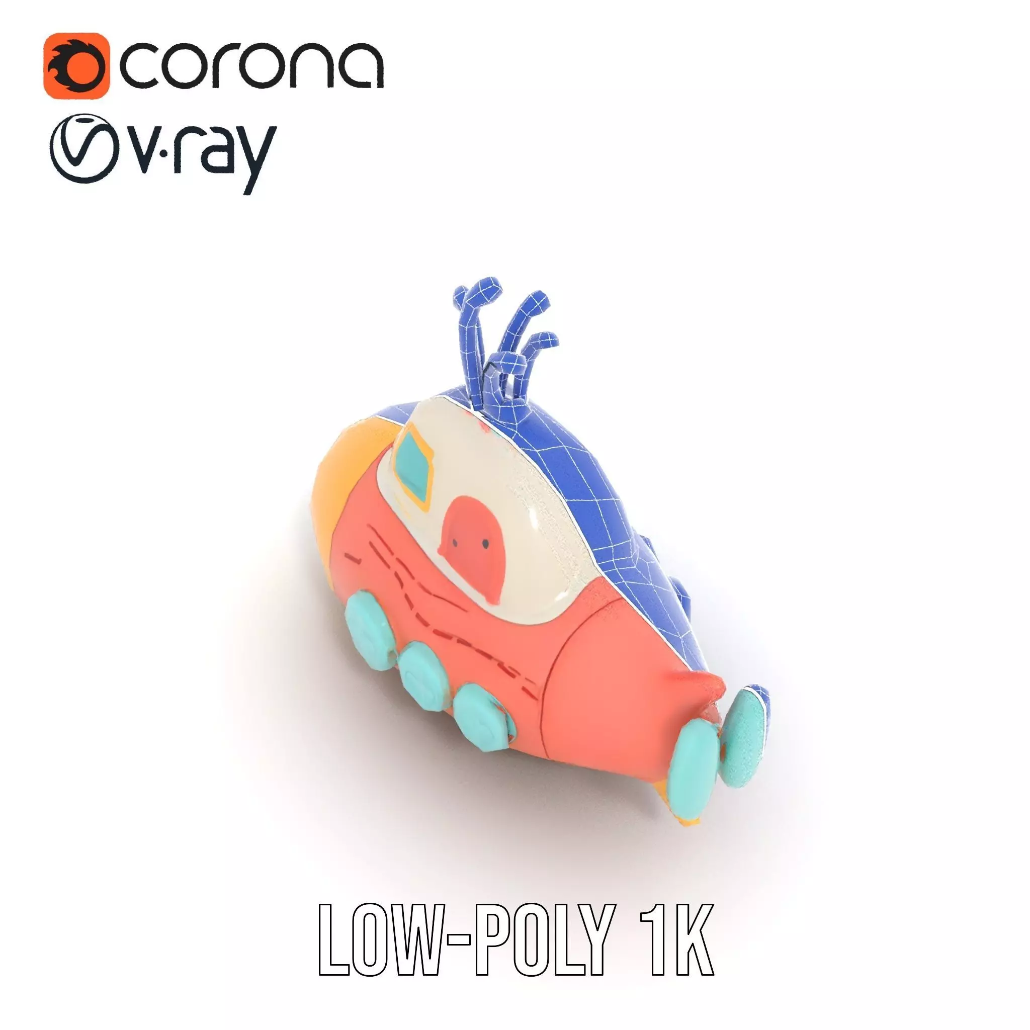 Colorful Submarine Toy model pack Low-poly 3D model_16