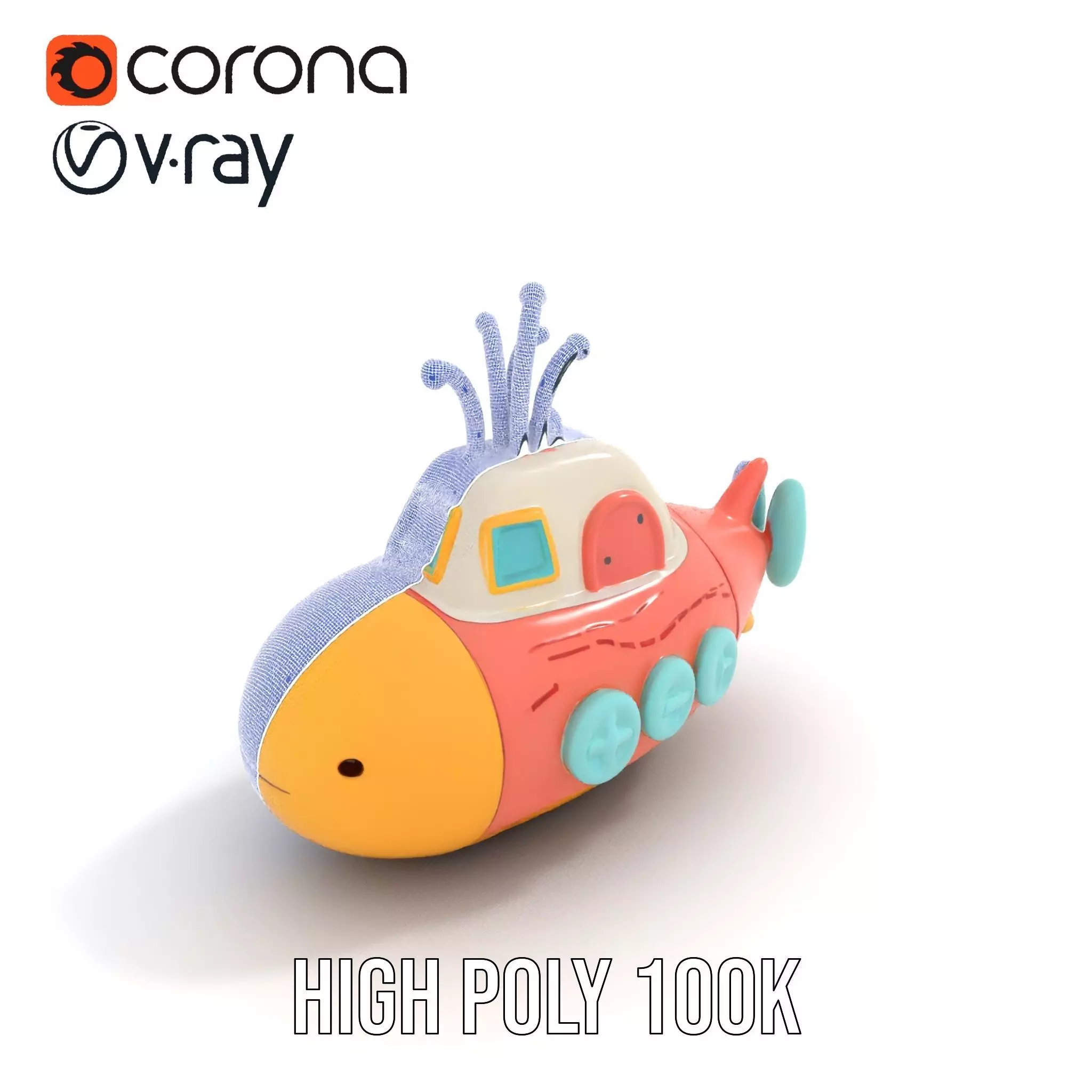 Colorful Submarine Toy model pack Low-poly 3D model_32