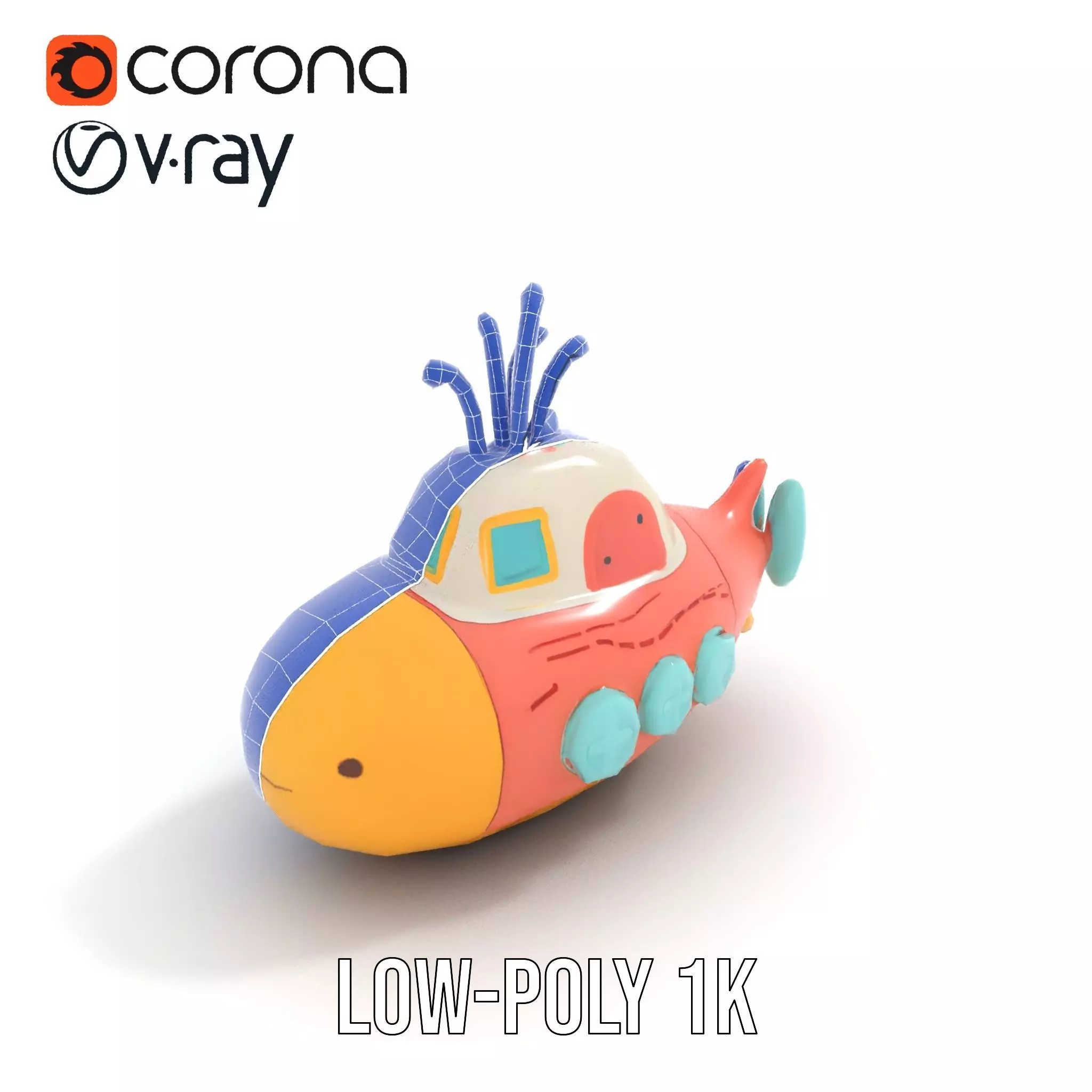 Colorful Submarine Toy model pack Low-poly 3D model_28