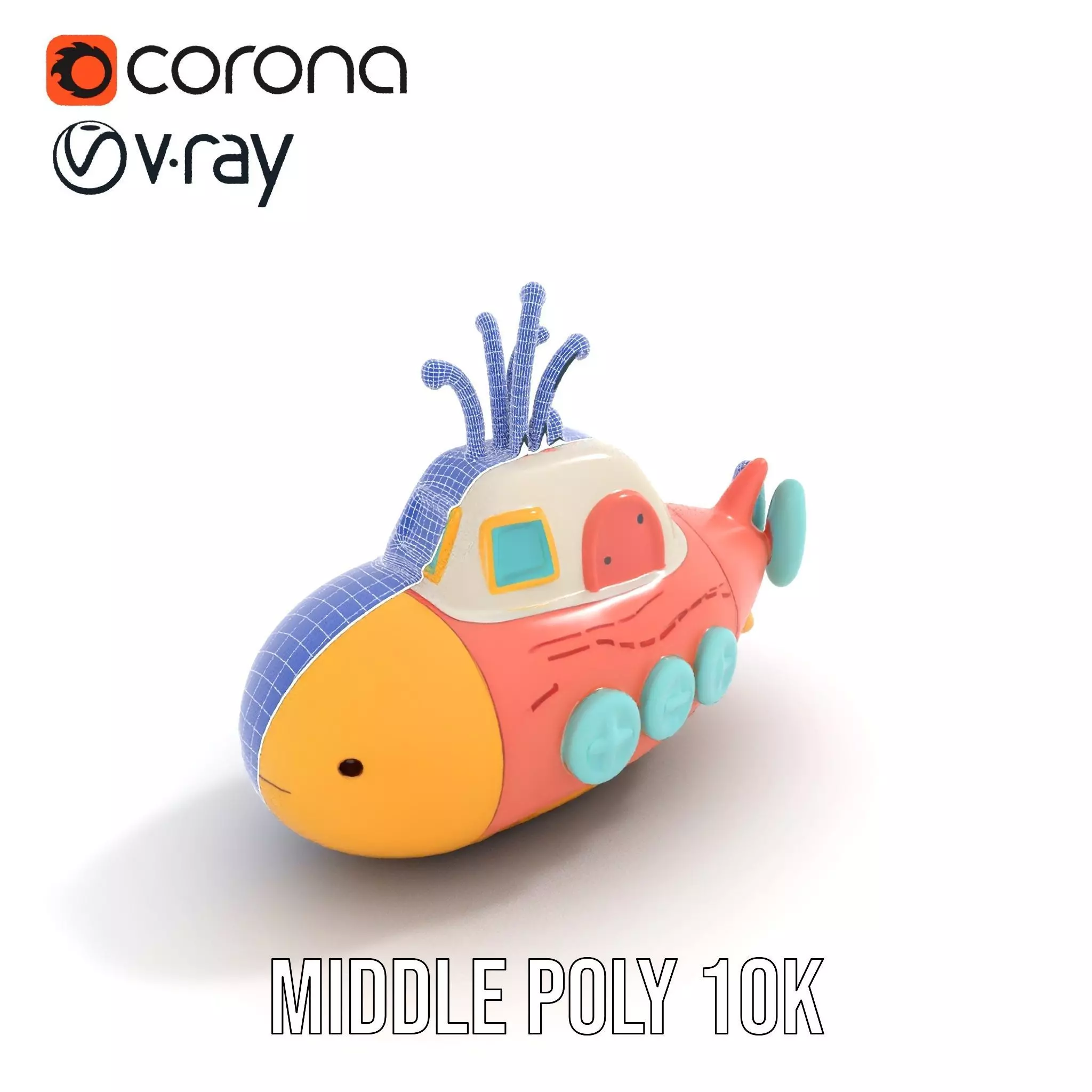 Colorful Submarine Toy model pack Low-poly 3D model_6
