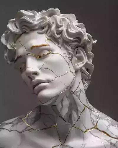 Marble Sculpture Gold Cracked Human Figure 3D Model